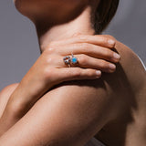 Anello Deco Statement in Rodio con Turchese & Pavé