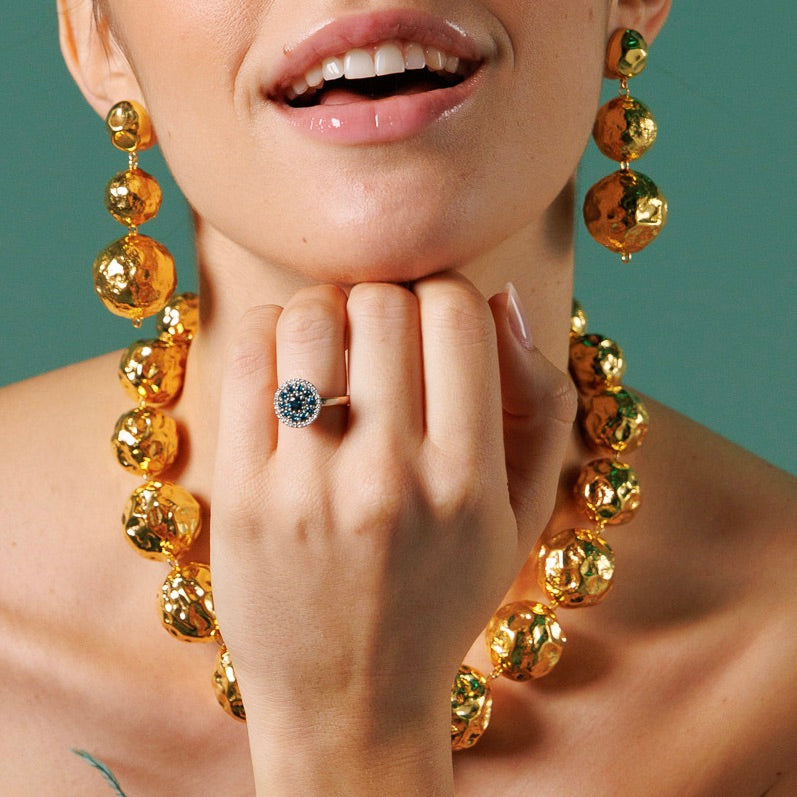Anello Wish in Oro Rosa e Bianco 18K con Diamanti Blu