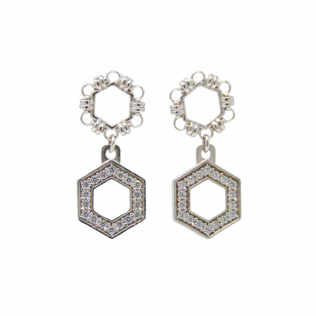 Orecchini Deco Statement in Rodio con Bianco & Pavé