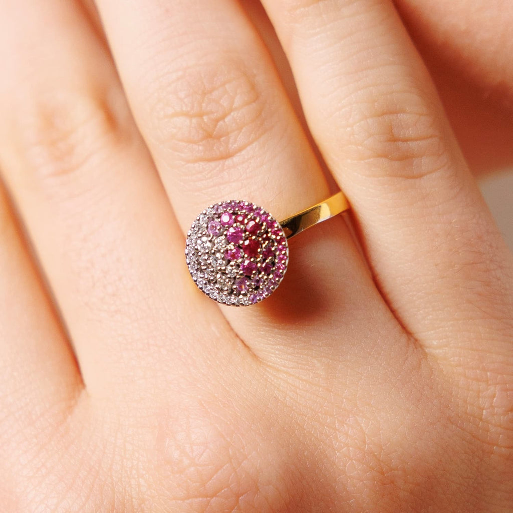 Anello Wish in Oro Giallo e Bianco 18K con Degradé di Rubini e Diamanti