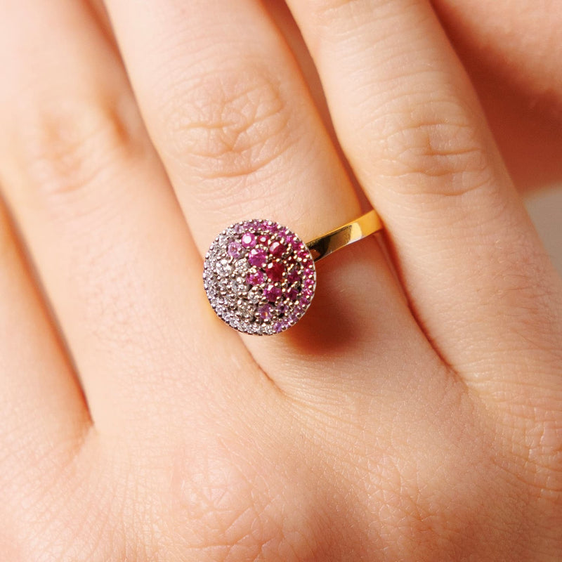 Anello Wish in Oro Giallo e Bianco 18K con Degradé di Rubini e Diamanti