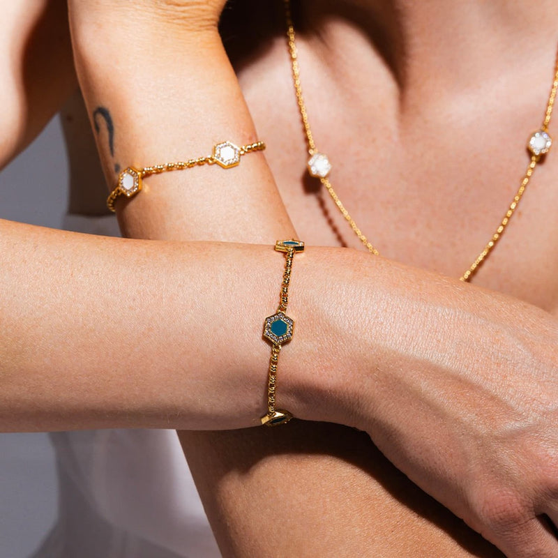 Bracciale Deco Statement in Oro con Verde, Bianco & Pavé