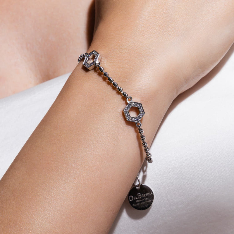Bracciale Deco Statement in Rodio con Pavé