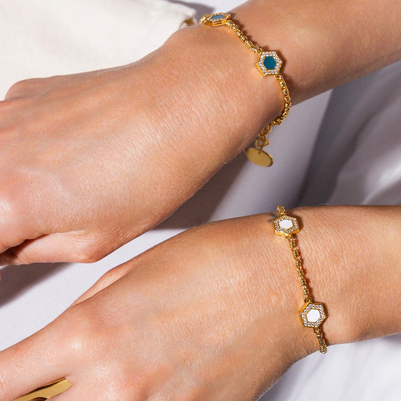 Bracciale Deco Statement in Oro con Verde, Bianco & Pavé