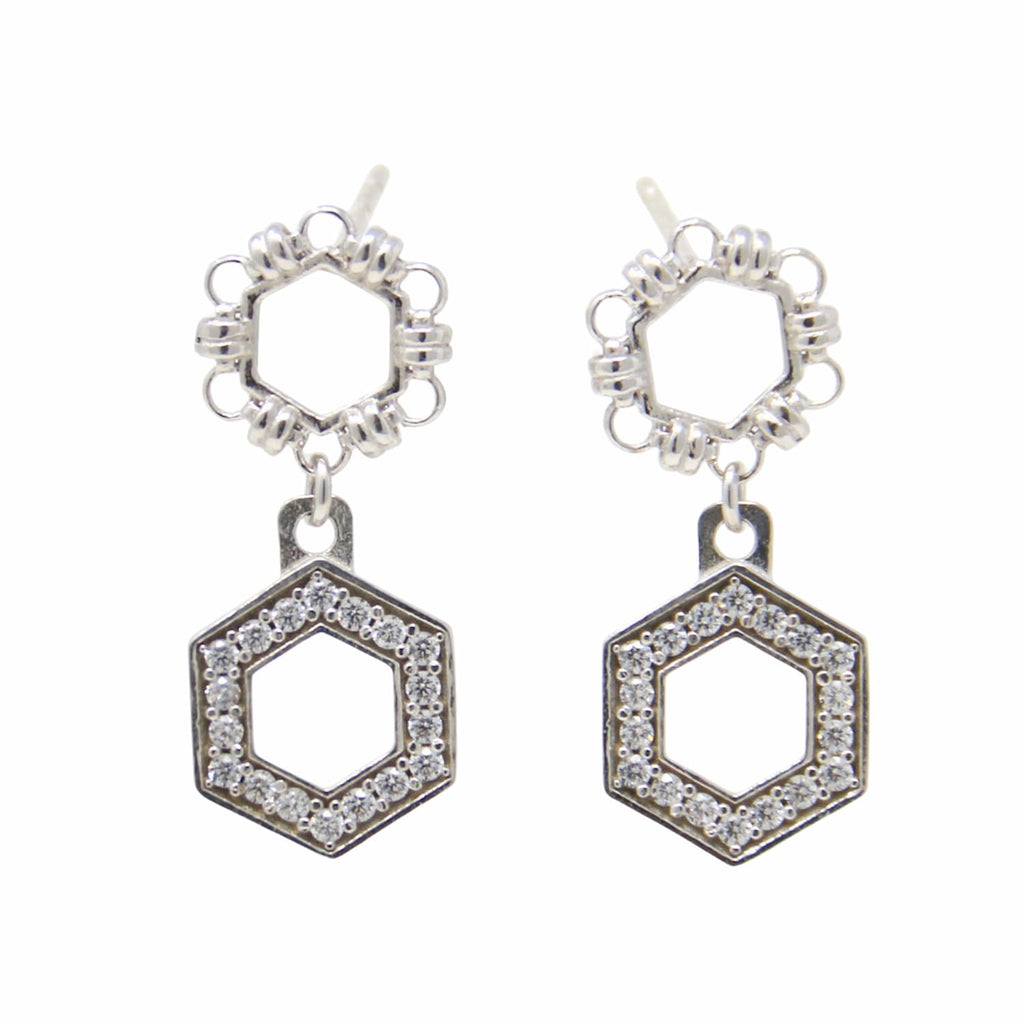 Orecchini Deco Statement in Rodio con Pavé