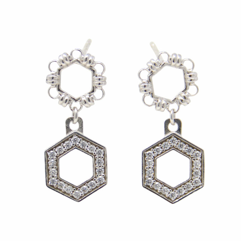 Orecchini Deco Statement in Rodio con Pavé