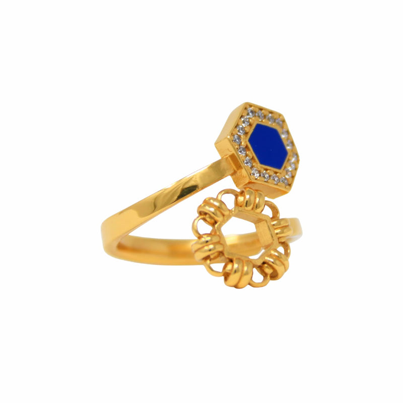Anello Deco Statement in Oro con Blu & Pavé