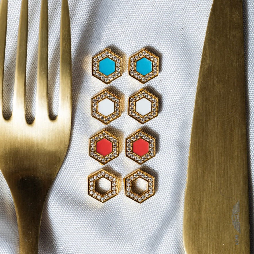 Orecchini Deco in Oro con Corallo & Pavé