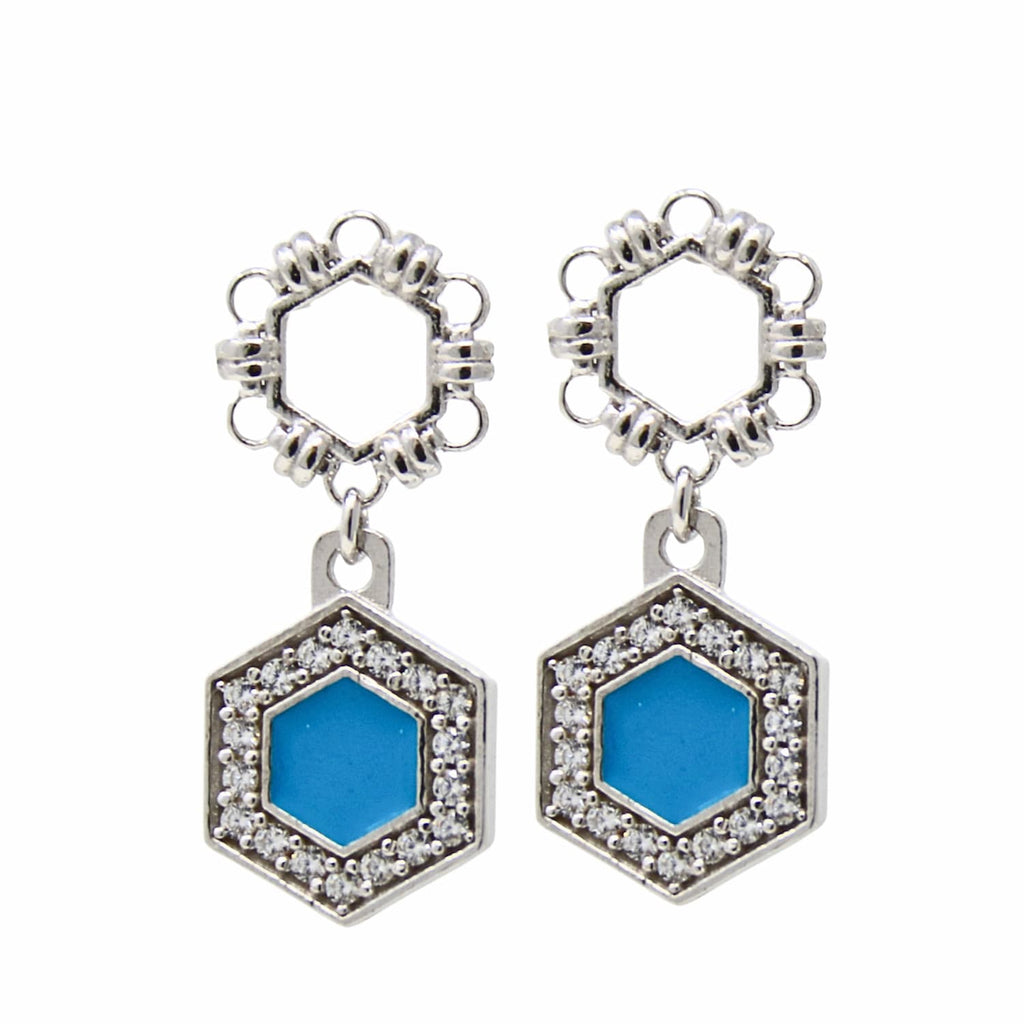 Orecchini Deco Statement in Rodio con Turchese & Pavé