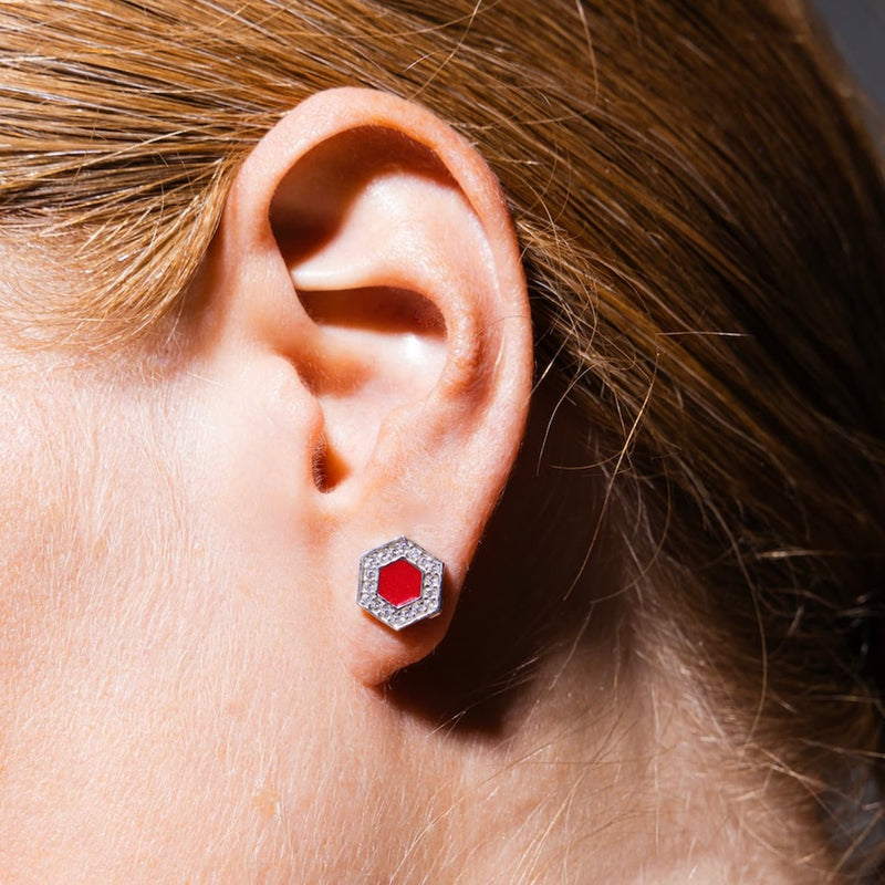 Orecchini Deco in Rodio con Rosso & Pavé