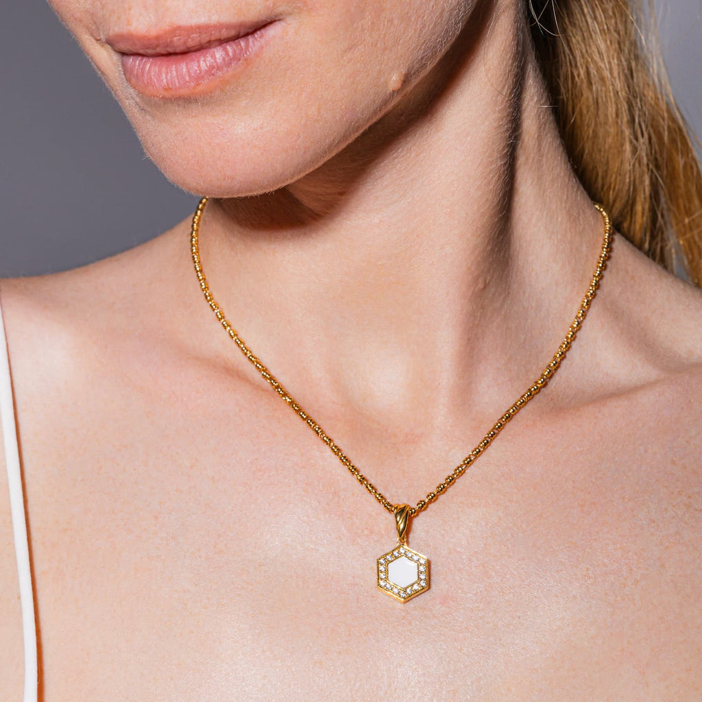 Pendente Deco in Oro con Verde, Bianco & Pavé