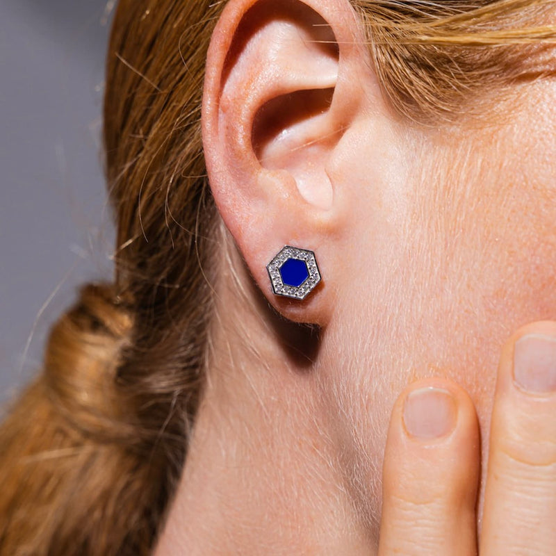 Orecchini Deco in Rodio con Blu & Pavé