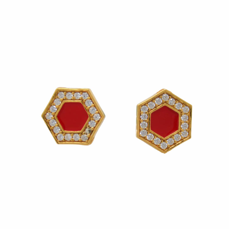 Orecchini Deco in Oro con Rosso & Pavé