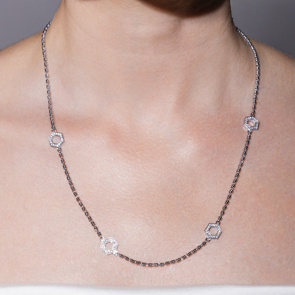Collana Deco Statement in Rodio con Pavé