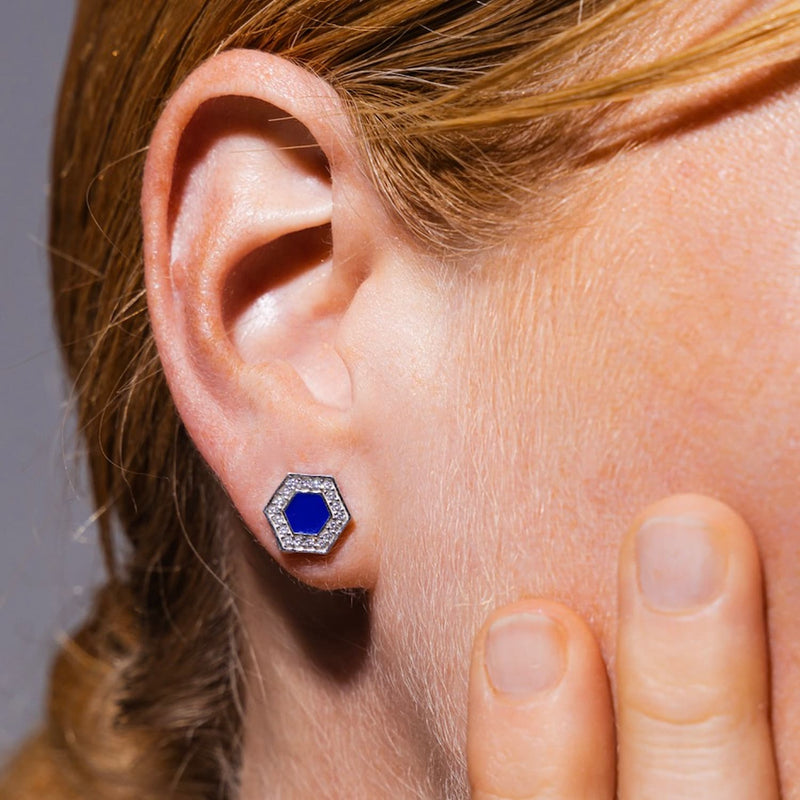 Orecchini Deco in Rodio con Blu & Pavé