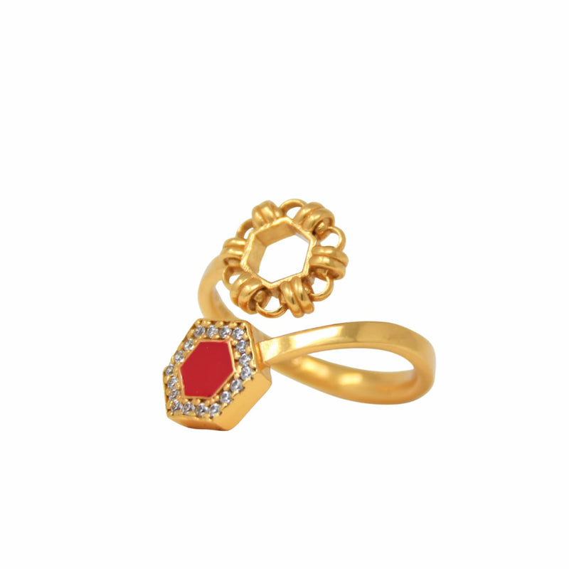 Anello Deco Statement in Oro con Rosso & Pavé