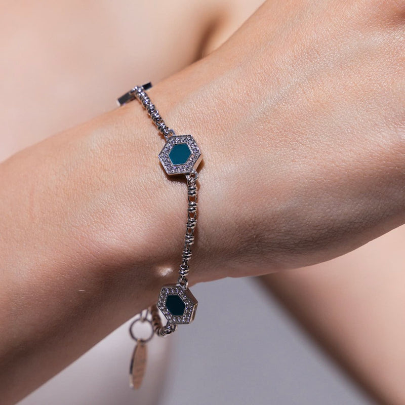 Bracciale Deco Statement in Rodio con Verde, Bianco & Pavé