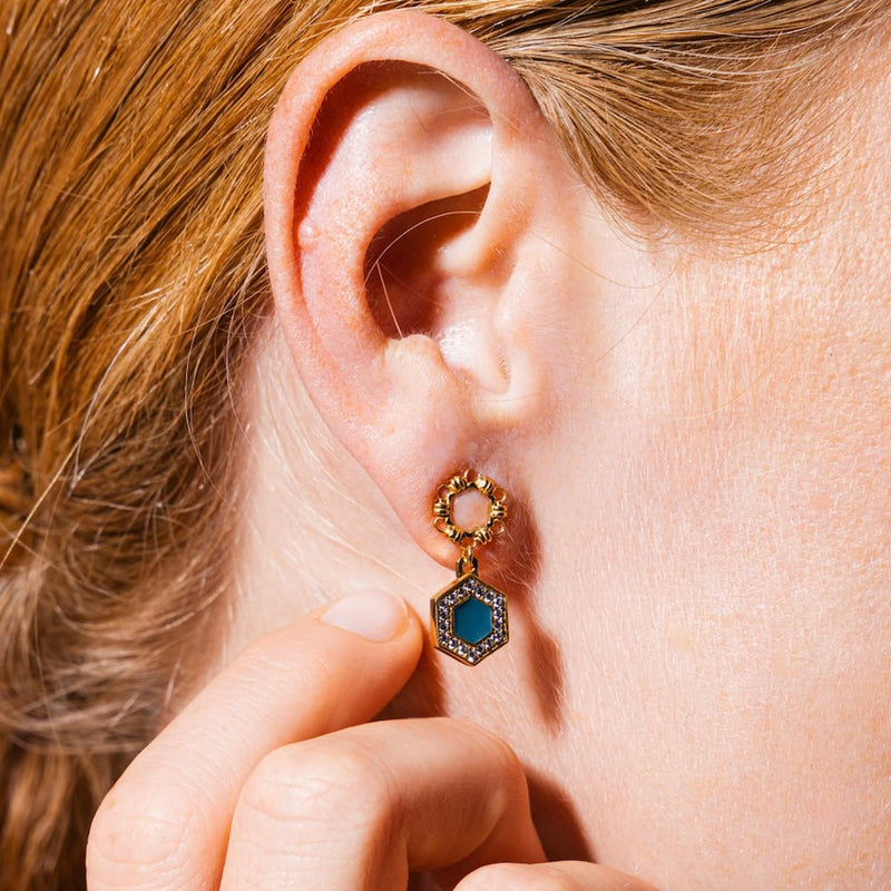 Orecchini Deco Statement in Oro con Verde & Pavé