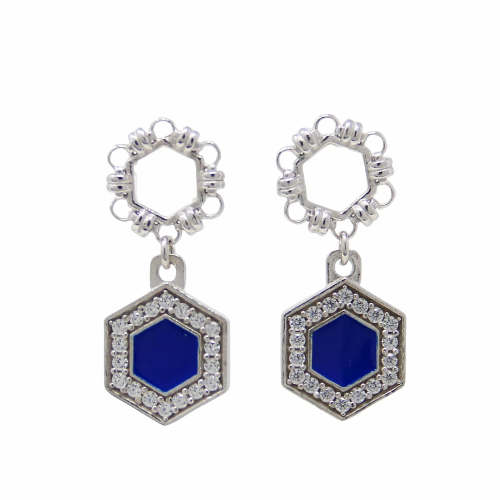 Orecchini Deco Statement in Rodio con Blu & Pavé