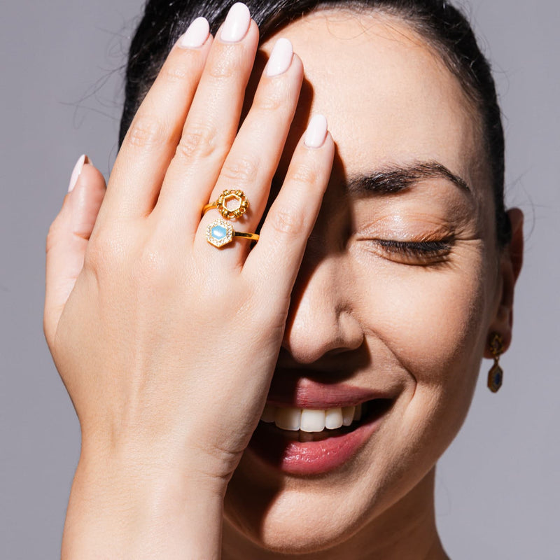 Anello Deco Statement in Oro con Turchese & Pavé