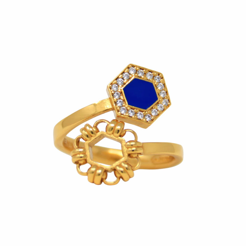 Anello Deco Statement in Oro con Blu & Pavé
