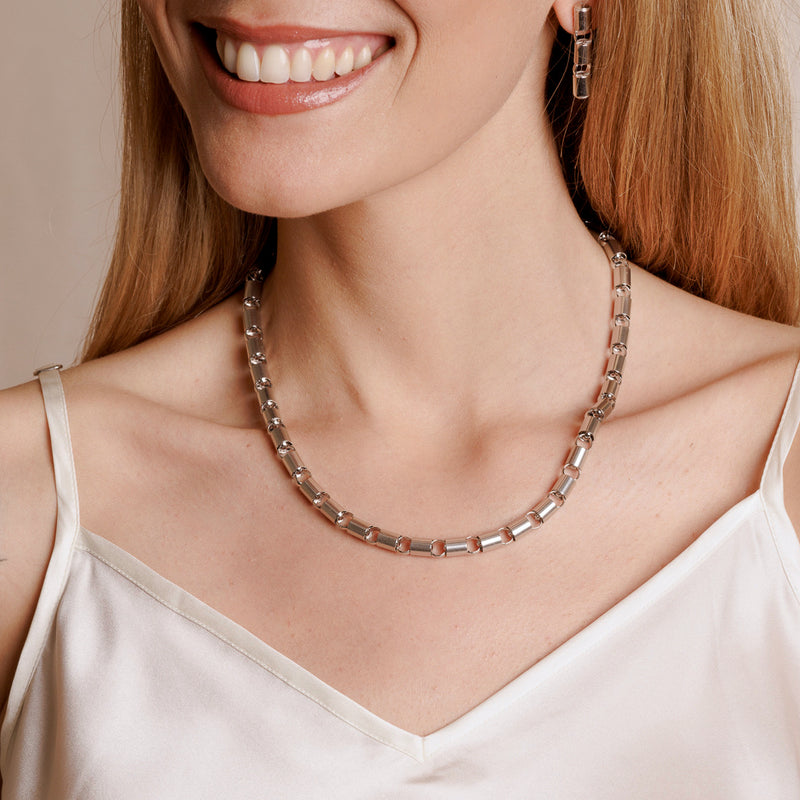 Collana Cilindri 7mm in Rodio