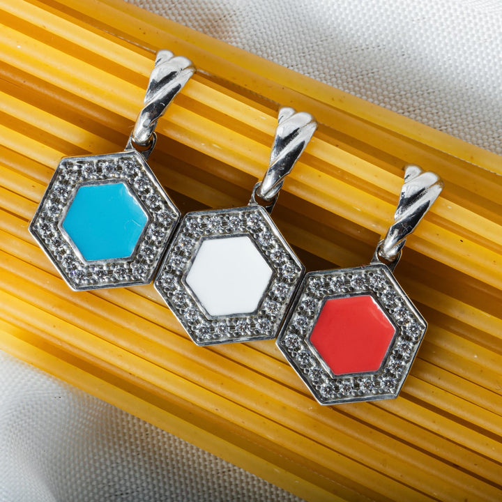 Pendente Deco in Rodio con Blu, Turchese & Pavé