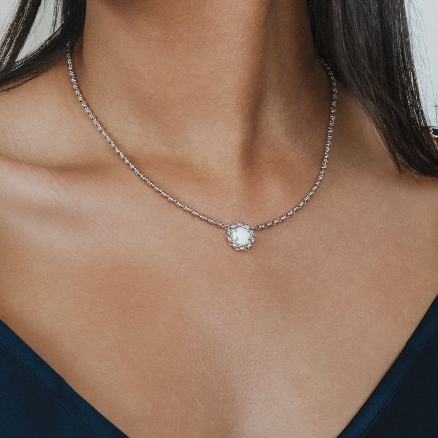 Collana Gemma in Rodio con Agata Bianca