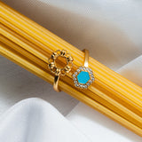 Anello Deco Statement in Oro con Turchese & Pavé