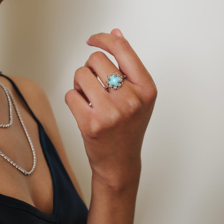 Anello Gemma in Rodio con Turchese