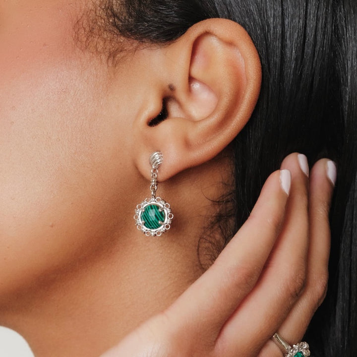 Orecchini Gemma in Rodio con Malachite