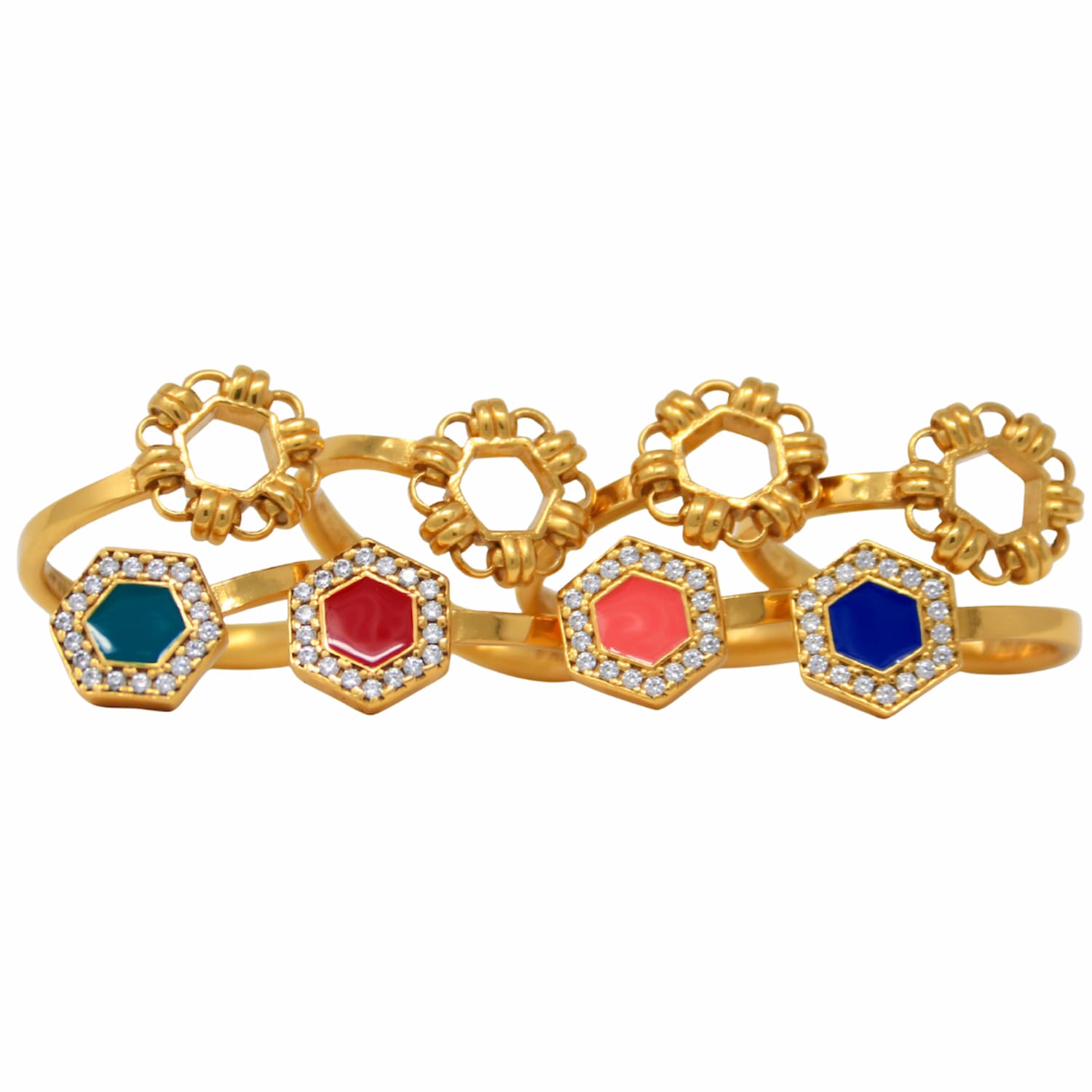Anello Deco Statement in Oro con Corallo & Pavé