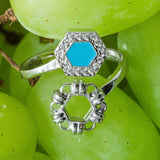 Anello Deco Statement in Rodio con Turchese & Pavé
