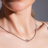 Collana Deco in Rodio con Rosso, Corallo & Pavé