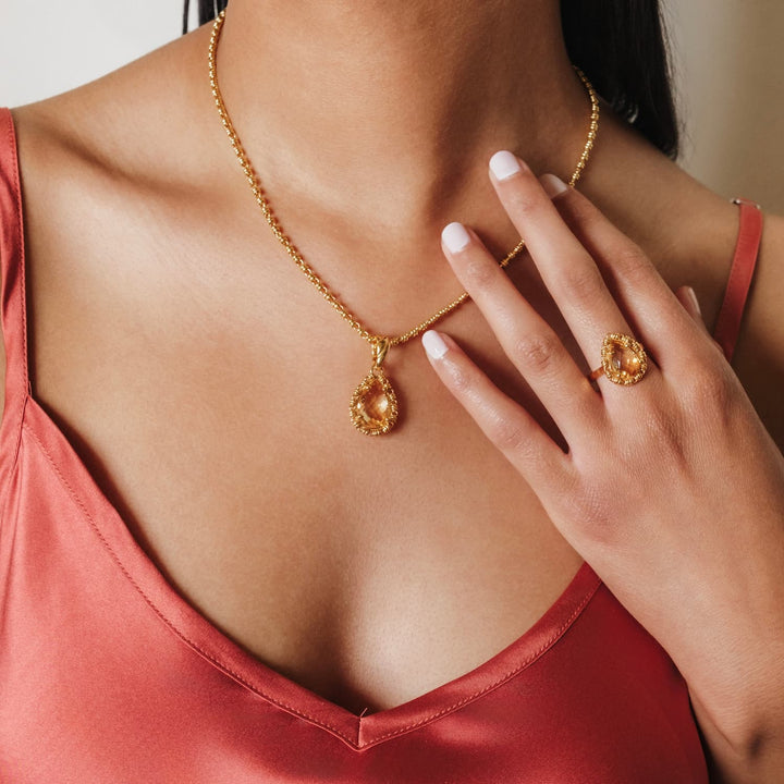 Anello Goccia in Oro con Citrino, Piccolo