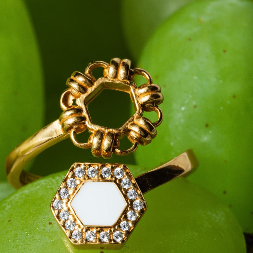 Anello Deco Statement in Oro con Bianco & Pavé