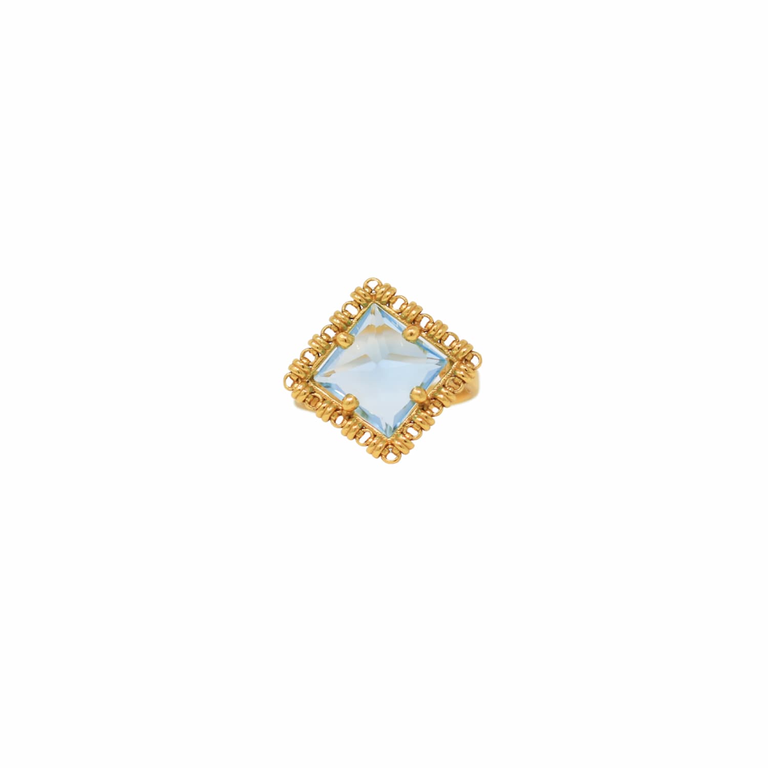 Anello Quadra in Oro con Topazio Azzurro, Piccolo
