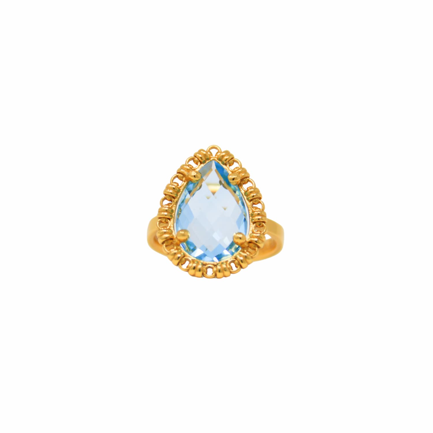 Anello Goccia in Oro con Topazio Azzurro, Piccolo