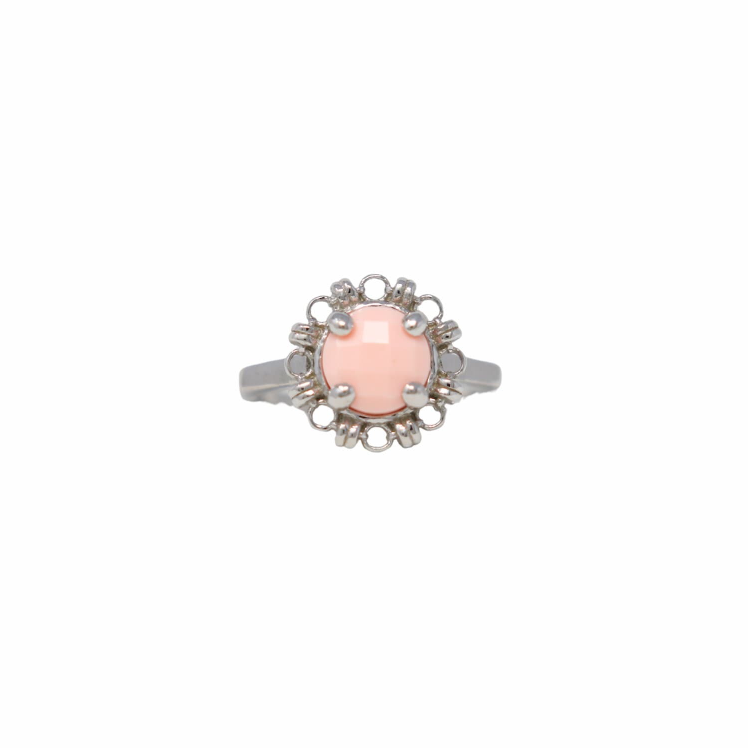 Anello Gemma in Rodio con Corallo Rosa
