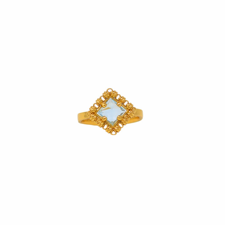 Anello Quadra in Oro con Topazio Azzurro