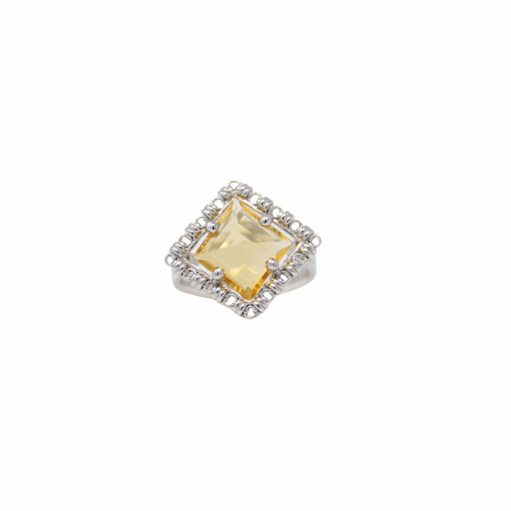 Anello Quadra in Rodio con Citrino