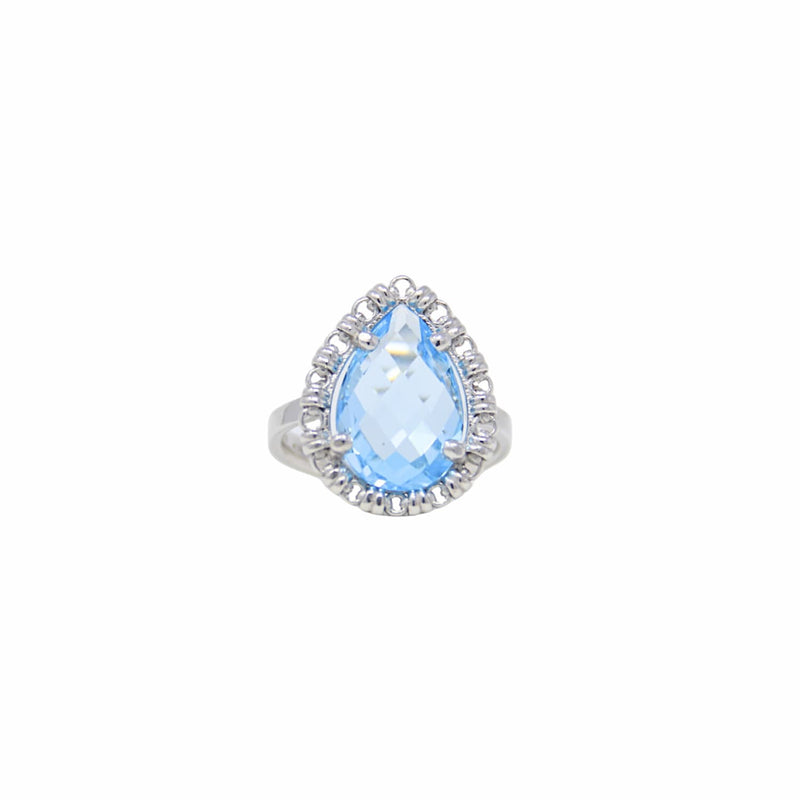 Anello Goccia in Rodio con Topazio Azzurro, Grande