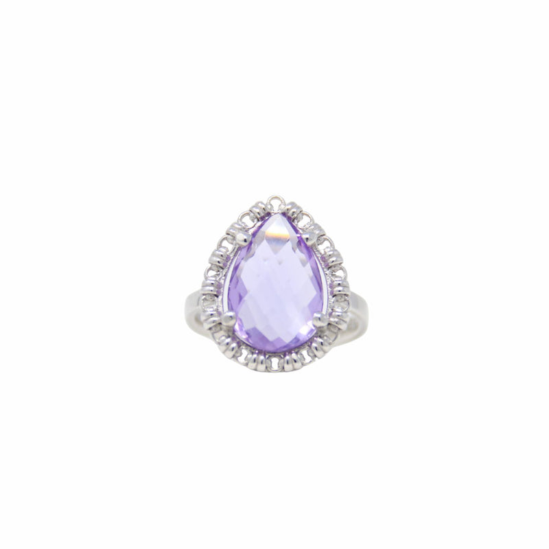 Anello Goccia in Rodio con Ametista, Grande