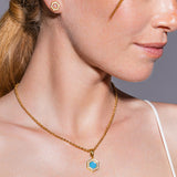Pendente Deco in Oro con Blu, Turchese & Pavé