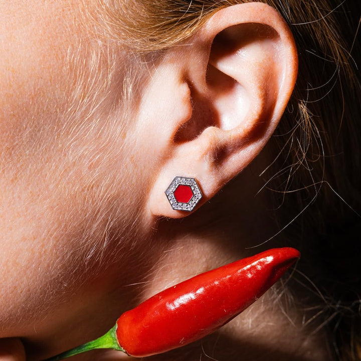 Orecchini Deco in Rodio con Rosso & Pavé