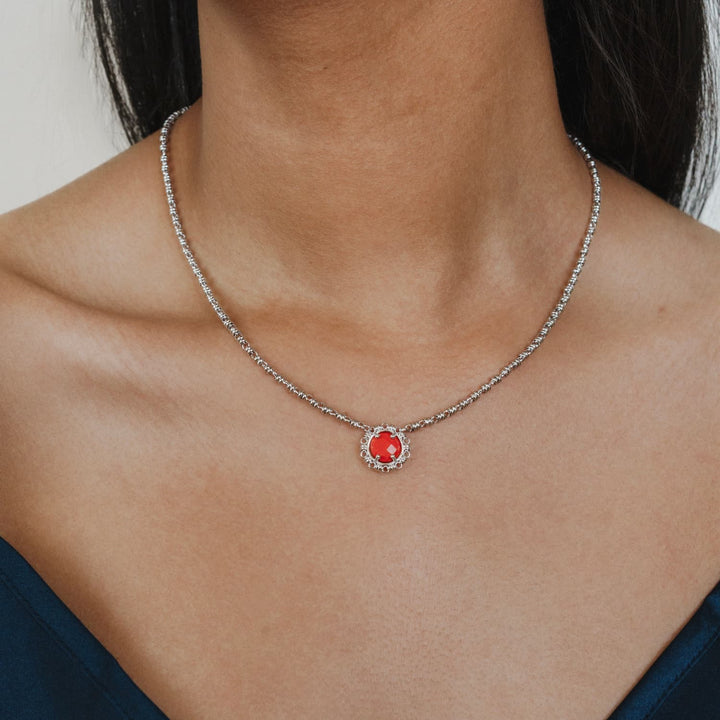 Collana Gemma in Rodio con Corallo