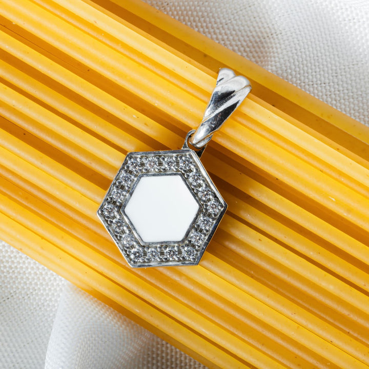 Pendente Deco in Rodio con Verde, Bianco & Pavé