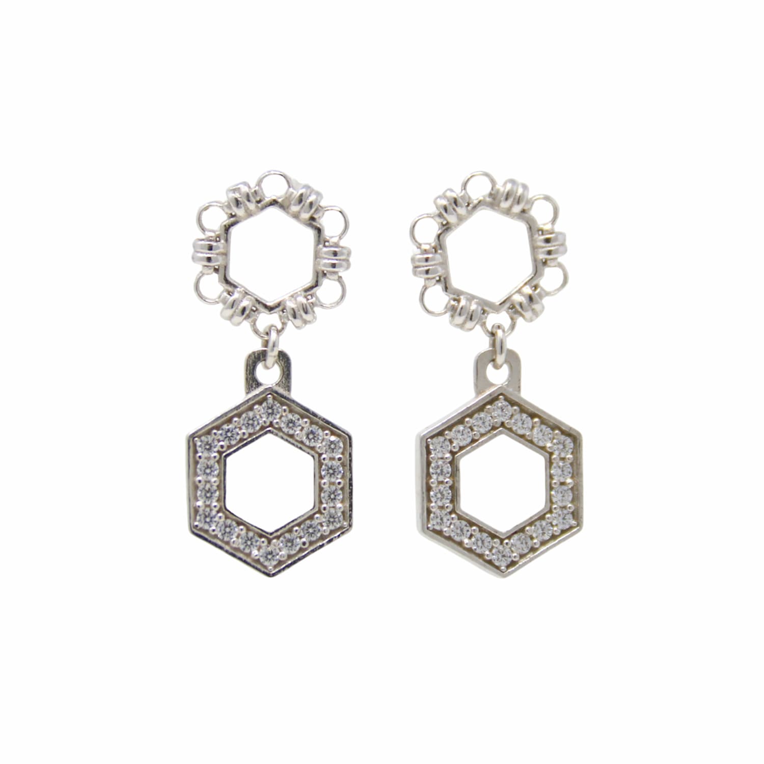 Orecchini Deco Statement in Rodio con Bianco & Pavé