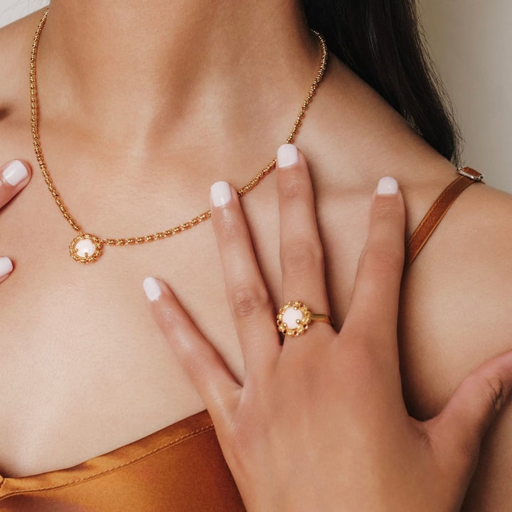 Collana Gemma in Oro con Corallo Rosa