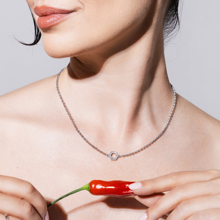 Collana Deco in Rodio con Pavé